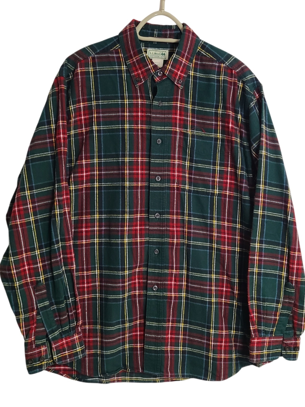 L.L. Bean Green Red Plaid Flannel Button Down Shirt L-Reg